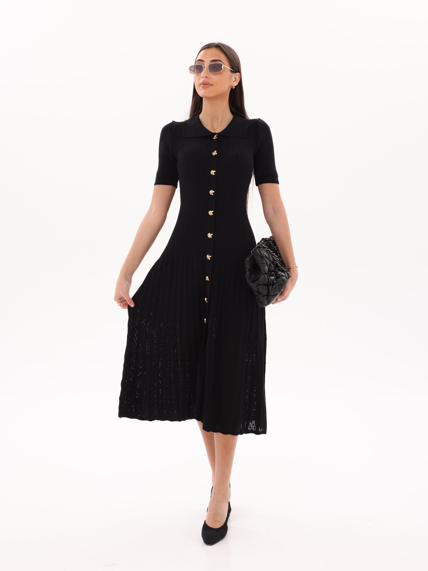 Golden grace knit mid dress black