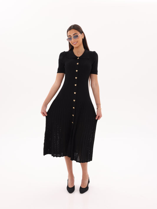 Golden grace knit mid dress black