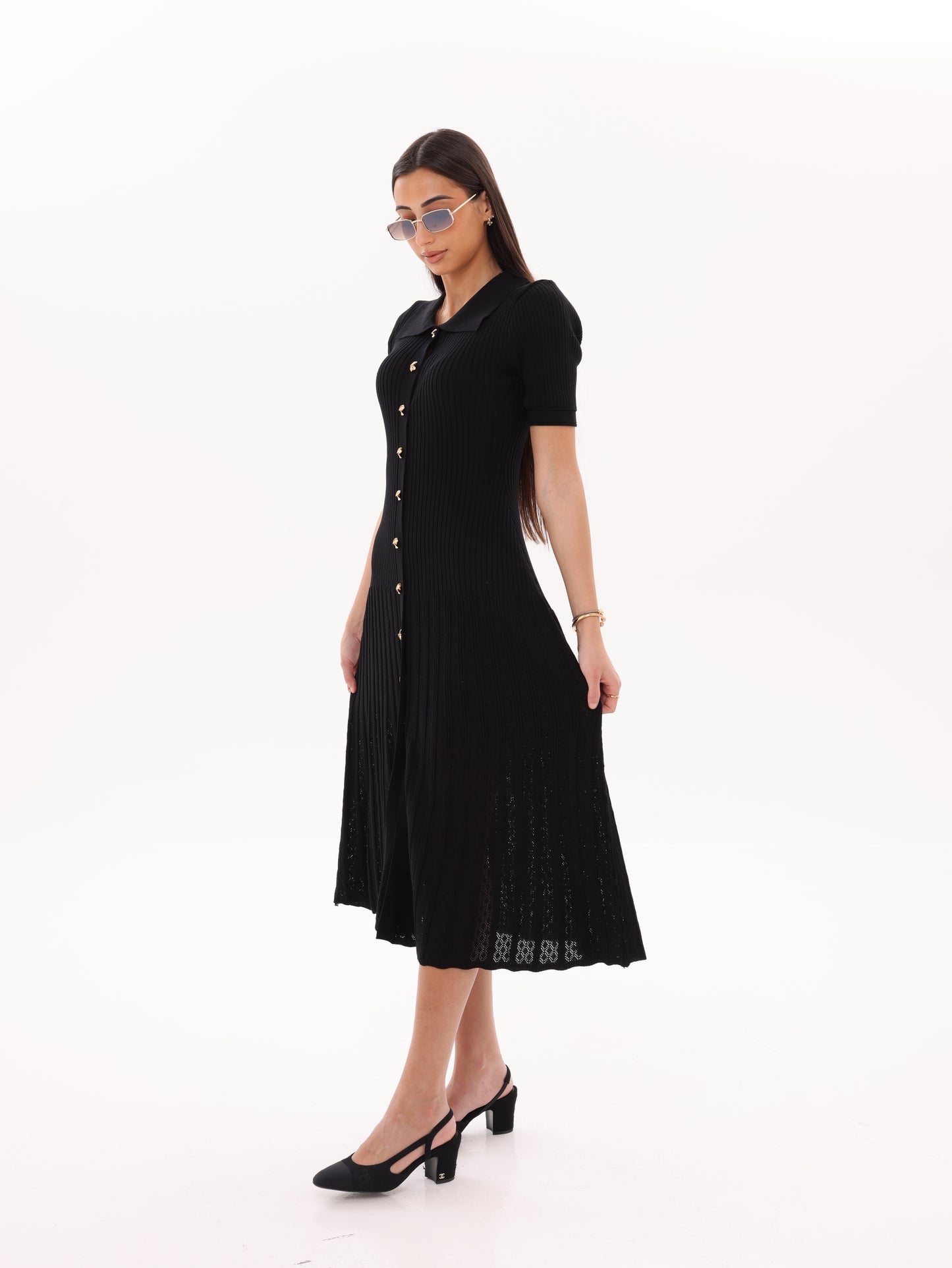 Golden grace knit mid dress black