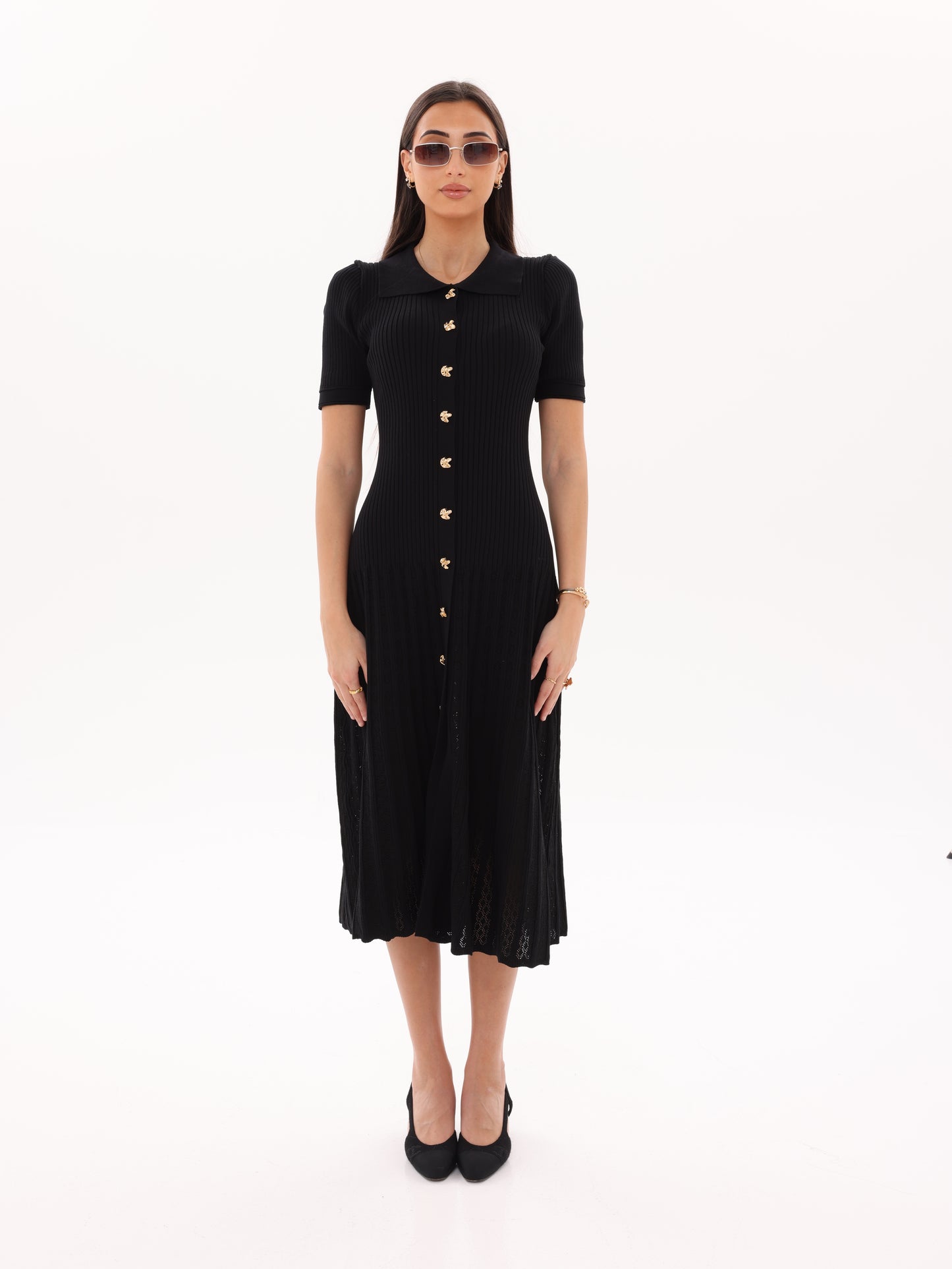 Golden grace knit mid dress black